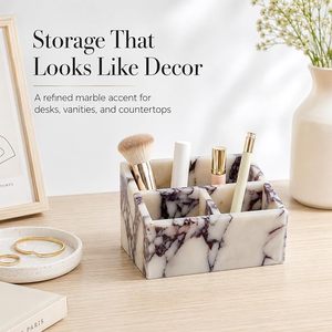 Decorative Marble Compartment Organizer Box for Bathroom <b>Vanity</b> Makeup Jewelry Cosmetics and Daily Accessories - Product Image 2