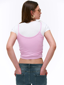 Camiseta Corta de Tirantes Finos con Cuello Redondo 100% Algodón para Mujer, Estilo Y2K, Ropa Urbana, Estilo Boutique, Logotipo Personalizado - Product Image 3