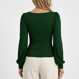 Haut côtelé à col carré et manches longues pour femme, coupe ajustée, personnalisable avec logo et couleur, vente en gros, commande en vrac, marque privée - Product Image 2