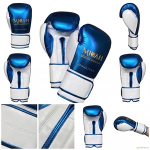 Guantes de Boxeo Profesionales MICAH, Transpirables, de Cuero con Cierre de Gancho y Bucle, Nombre Personalizado Jonathan, Azul Blanco, Equipo de Entrenamiento para Adultos - Product Image 3