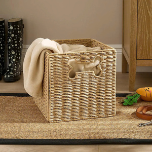 Minimalist Style Seagrass <b>Collapsible</b> Bone Pet Kid <b>Storage</b> Basket Handmade Decorative <b>Storage</b> Basket Kids Room Organizer - Product Image 1