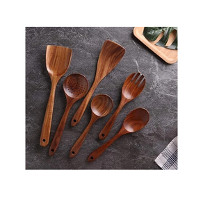 Ensemble de cuillères de service en bois de qualité alimentaire et spatules faciles à nettoyer pour la cuisine, spatule à retourner et cuillère à soupe en bois - Product Image 2