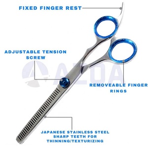 Juego de Tijeras Profesionales de Acero Inoxidable para Cortar y Entresacar Cabello con Reposadígitos, Tornillo Ajustable y Estuche de PU - Product Image 5
