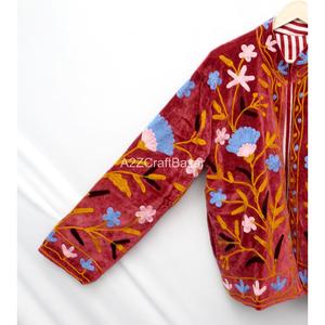 Hand Embroidered <b>Velvet</b> Varsity <b>Jacket</b> Boho Style Mandarin Collar Breathable Quick Dry Floral Pattern Eco-Friendly Spring <b>Jacket</b> - Product Image 5