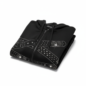 Sudadera con capucha de algodón con cremallera, con logo de parche bordado de pedrería, extragrande y personalizado, estilo urbano deportivo, con efecto descolorido por el sol y acabado encolado, para otoño - Product Image 5