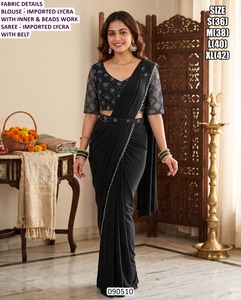 Sari de Invierno Midnight Grace para Fiesta - Estilo Tradicional, Absorbe la Humedad y Antiarrugas - Product Image 2