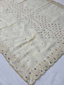 Tela de Chifón Premium Ecológica para Dupatta, Bordada con Lentejuelas y Cuentas, Peso Medio, 100% Poliéster, Diseño Moderno para Trajes de Boda - Product Image 5