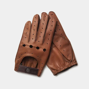 Gants de conduite en cuir véritable bleu, gants d'hiver unisexes à doigts entiers avec fermeture à glissière pour une conduite confortable en extérieur - Product Image 4
