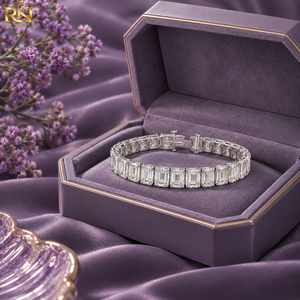 สร้อยข้อมือเพชรทรงเหลี่ยมมรกตแบบสี่ขา |   กำไลข้อมือ Eternity ทองคำแท้ 9K 14K 18K เครื่องประดับชั้นดี หรูหรา - Product Image 4