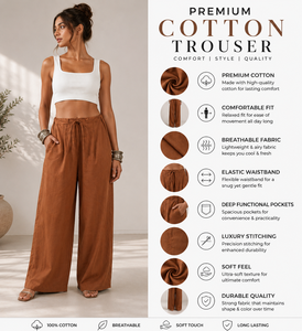 Pantalones Anchos de Lino/Algodón para Mujer, Ropa Maria |   Pantalones Palazzo Bohemios Cómodos con Cordón Ajustable, Estilo Casual - Product Image 4