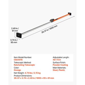 Barre de stabilisation de cargaison robuste de 40 à 73 pouces, réglable à cliquet, en acier, avec patins antidérapants pour la fixation des charges - Product Image 5