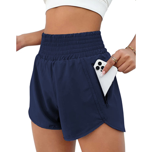 Shorts de sport pour femmes avec poches zippées, taille haute, pour la course à pied, la gym, les entraînements sportifs, shorts de sport élastiques pour femmes - Product Image 1