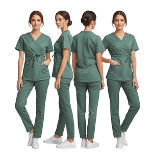 Uniforme Médico Moderno para Mujer, Estilo Envolvente, Color Verde Salvia - Product Image 1