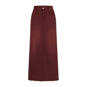 Jupe en jean décontractée taille naturelle avec fente avant, design basique respirant, boutonnée, style vintage, pour femme, grande taille, collection automne, directement de l'usine - Product Image 5
