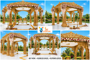 Mandapam traditionnel du sud de l'Inde avec piliers sculptés, Mandap en fibre Premium Maharani pour des mariages parfaits - Product Image 2