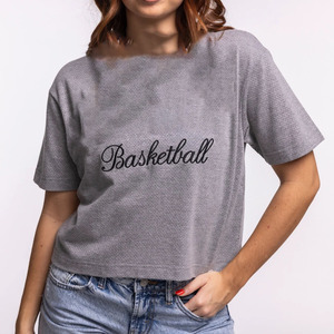 Custom Women Cropped Sports <b>Graphic</b> T Shirt Oversized Cotton Streetwear <b>Basketball</b> <b>Tee</b> - Product Image 3