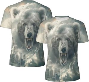 T-shirt à manches courtes pour homme, col rond, imprimé graphique tête d'ours Cloud City, coupe ample, style streetwear décontracté, 100% coton tricoté - Product Image 4