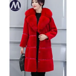 Abrigo de Piel Sintética para Mujer, Otoño Invierno, Cuello de Pelo de Zorro de Imitación, Cálido, Moda Coreana, Ajustado, Felpa Artificial - Product Image 1