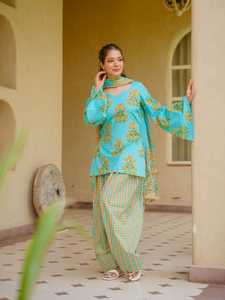 Tenue de fête pour femme, vêtements ethniques, vente en gros, ensemble de créateur en coton imprimé numérique, haut, pantalon et dupatta - Product Image 3