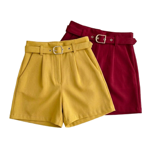 Shorts plissés décontractés pour femme, taille mi-haute, élégants, respirants, en satin, avec ceinture, style rétro américain, pour l'été - Product Image 3