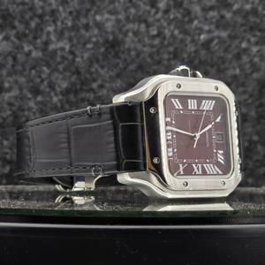 Reloj Unisex de Lujo Cuadrado de 41 mm con Movimiento Mecánico Automático, Cristal de Zafiro, Esfera Roja con Rayos de Sol, Números Romanos, Acero Inoxidable, Estilo Hip Hop - Product Image 3