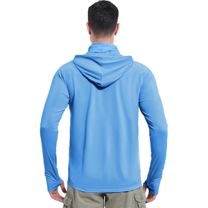 Nouveauté : Chemise de pêche à manches longues pour homme avec capuche, protection solaire UPF 50, anti-UV, séchage rapide, avec masque facial, bleu - Product Image 2