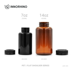 Bouteilles d'emballage à large ouverture en PET de qualité supérieure, colorées/givrées, 210 ml, 400 ml, 7 oz, 14 oz, avec couvercle CR pour l'emballage de compléments alimentaires, vente en gros/OEM - Product Image 2