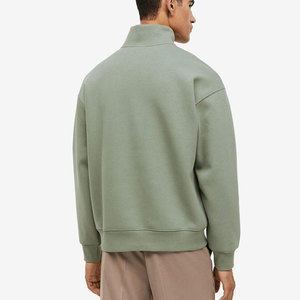 Men's Green Quarter <b>Zip</b> Knitted Sweatshirt Regular Fit Stand Collar Casual Autumn Wear Solid Color Long Sleeve - Product Image 4