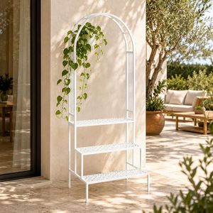 Soporte Moderno para Plantas de Metal con Diseño Arqueado, Recubrimiento en Polvo Blanco, Estante para Plantas de Interior para Decoración del Hogar - Product Image 6