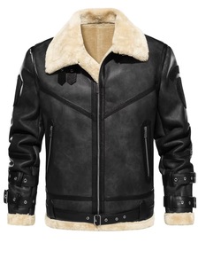 Chaqueta de Motociclista de Cuero Shearling Color Café Oscuro para Hombre, Impermeable, Transpirable, Resistente al Viento, Ecológica, Teñida con Tintes Ecológicos - Product Image 3