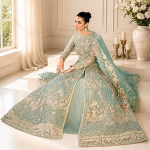 Robe de mariée de luxe formelle en organza, avec dupatta en organza, non cousue - Product Image 3