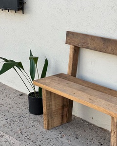 Banco Rústico de Madera con Respaldo, Hecho a Mano, Estilo Rústico, Acabado en Madera Natural, para Entrada, Jardín, Patio y Comedor - Product Image 2