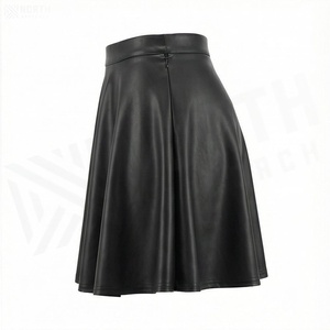 Jupe mini trapèze en similicuir pour femme, taille élastique, plissée brillante, couleur unie, toutes saisons - Product Image 3