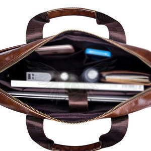 Sac à ordinateur portable décontracté en cuir véritable avec plusieurs compartiments de rangement pour les voyages d'affaires et le stockage d'appareils - Product Image 5