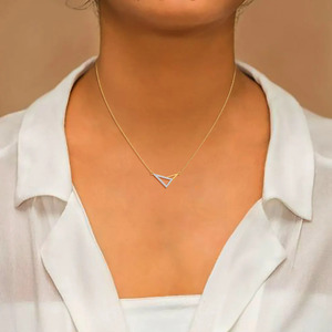 Angular Open Triangle Diamond Pendant Necklace with Layered Geometric Gold Frame - Product Image 4