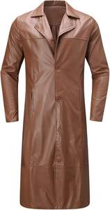 Abrigo Largo de Cuero de Oveja 100% Original de Alta Calidad, Estilo Moderno para Invierno, con Botones, Chaqueta de Cuero Negra para Hombre - Product Image 2