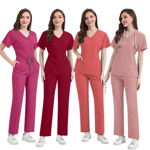 Ensemble de blouses médicales pour femmes, haut de blouse à col en V effet cache-cœur, uniforme d'infirmière extensible, tenue clinique et hospitalière avec poches - Product Image 4