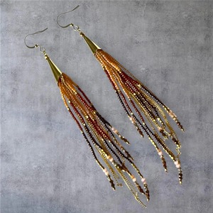 Pendientes de Borla con Cuentas Hechas a Mano, Diseño Exquisito, Joyería de Moda, Cono Dorado, Multicolor - Product Image 1