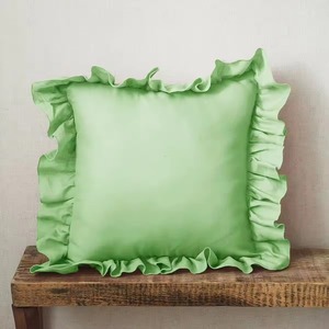 Housse de coussin carrée en lin de couleur unie avec bordure à volants, style moderne, personnalisable pour la maison et l'hôtellerie, ignifuge - Product Image 4