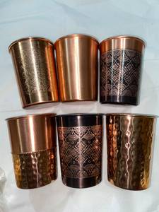 Tasse à boire décorative en métal avec motif gravé, gobelet à eau, tasse à thé pour la maison, cadeau de fête - Product Image 1