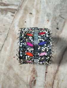 Handmade Purple <b>Beaded</b> Metal Cuff Bracelet Mirror Work Bohemian Tribal Adjustable Statement Fashion Jewelry for Women - Product Image 4