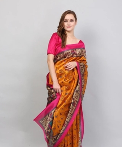 Sari Tradicional de Algodón Tejido a Mano con Estampado para Mujer KV, para Fiestas, Diwali/Bodas, Temporada de Otoño, Sin Arrugas, Reversible y de Secado Rápido - Product Image 5