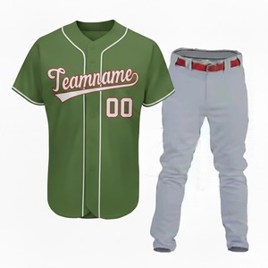 Ensemble d'uniformes de baseball respirants grande taille 100 % polyester avec design par sublimation, col en V, poches, nom d'équipe personnalisé, service OEM - Product Image 1