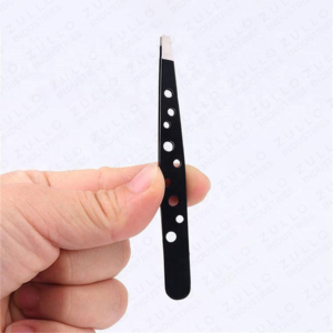 Pinzas de Cejas de Acero Inoxidable Negro Premium con Punta Inclinada, 9 Orificios, Logotipo Personalizado, Herramienta de Belleza para Dar Forma a las Cejas con Precisión, OEM - Product Image 2
