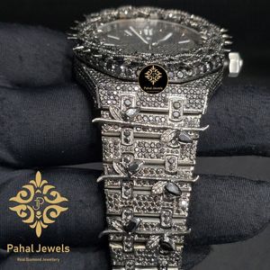 นาฬิกาข้อมือสแตนเลสสตีลหรูหรา Pahal Jewels หน้าปัด 40 มม. ระบบอนาล็อก กลไกจักรกล กระจกแซฟไฟร์ ประดับเพชร ปุ่มกดแบบซ่อน - Product Image 4