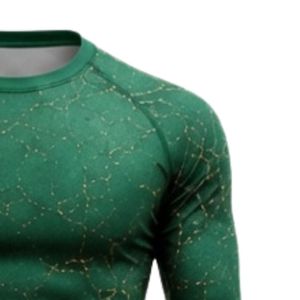 Emerald Green Long Sleeve Compression <b>Shirt</b> Crackle Print Fitness Training Gym Workout Breathable Quick Dry Athletic Sportswear - Product Image 3