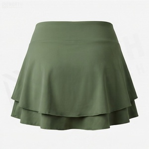 Jupe courte taille haute pour femme, couleur unie, style sportif, volants, tissu respirant en spandex et polyester, à porter toute l'année - Product Image 2