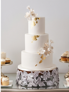 Premium Round Wooden <b>Cake</b> <b>Stand</b> With Silver Floral Base Handmade Serving Tray For Desserts Elegant Tabletop Accent - Product Image 4