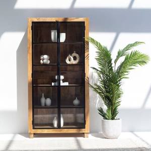 Vitrine industrielle en bois Vandana Merino Grand avec portes en métal noir, design de rangement moderne - Product Image 1