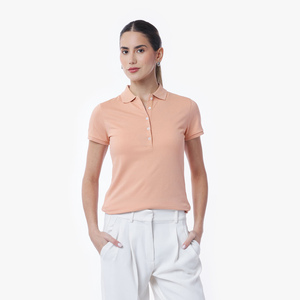 เสื้อโปโลผู้หญิงสีพื้น ผ้าปิเก้ แขนสั้น สวมใส่สบาย สีชมพูอ่อน ผ้าถัก ความยาวปกติ - Product Image 2